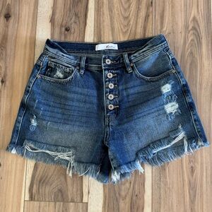KanCan Blue Distressed Jean Shorts with Frayed Hem